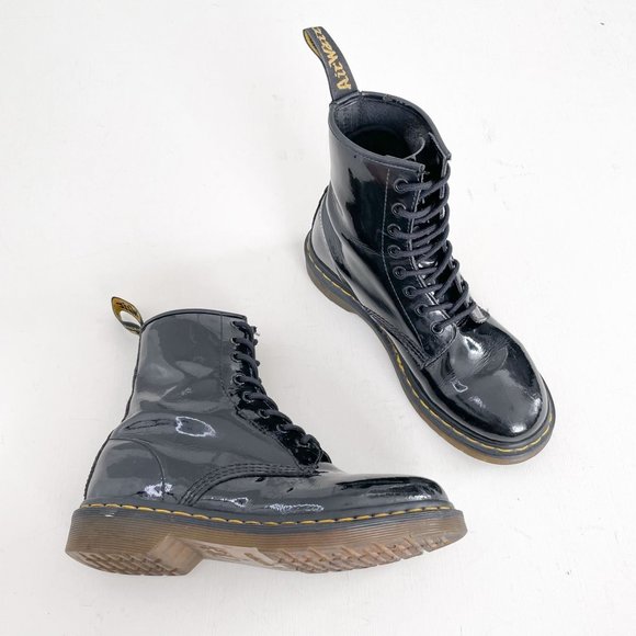 Dr. Martens Shoes - Dr. Martens 1460 Boots Women's 8 Black Patent Leather Lace Up Combat Ankle